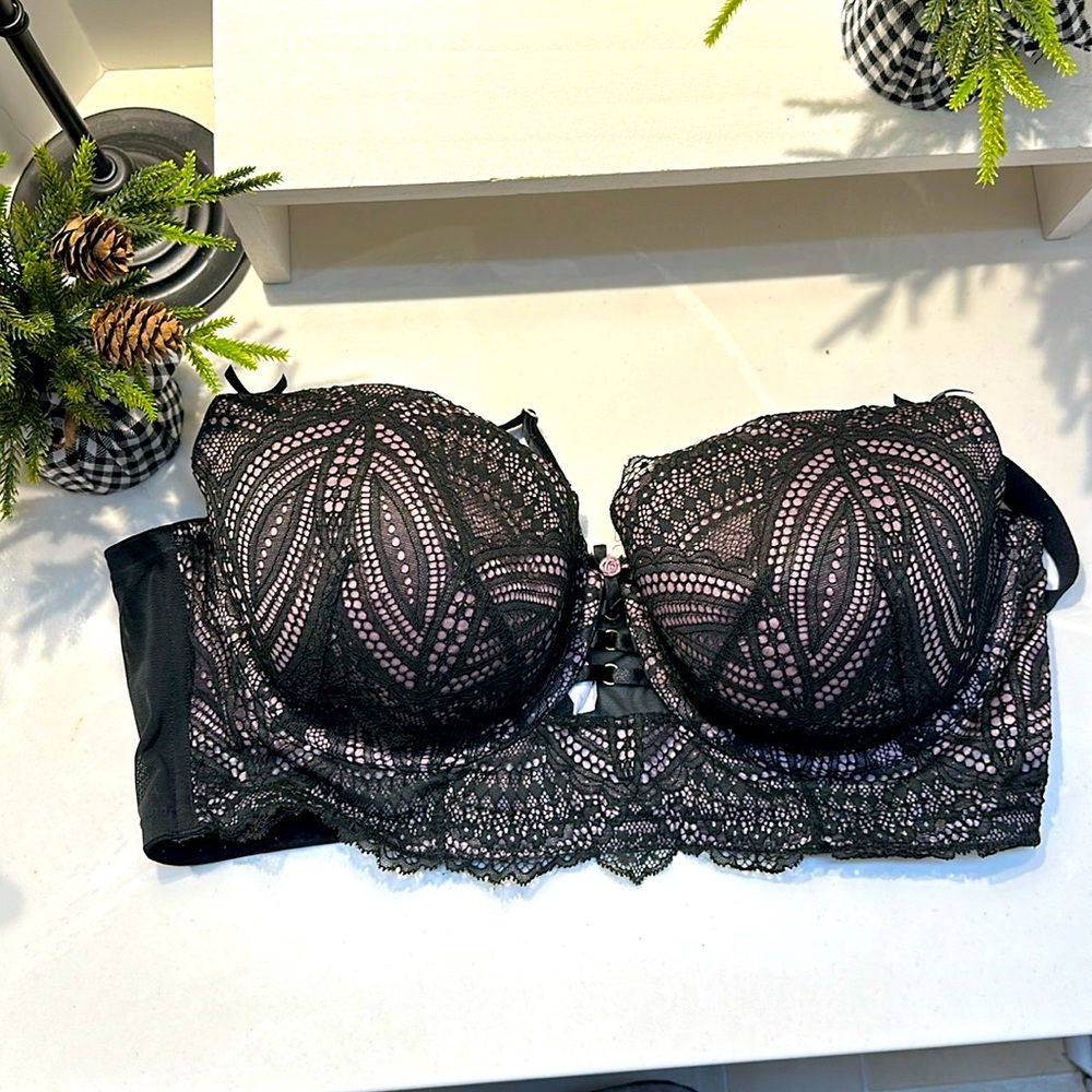 Cacique Black Lace Lightly Lined Balconette Bra